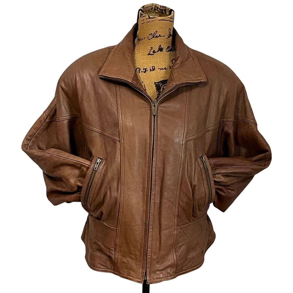 Vintage 90s Adventure Bound Wilsons Brown Leather Zip Bomber Jacket Women’s M/L